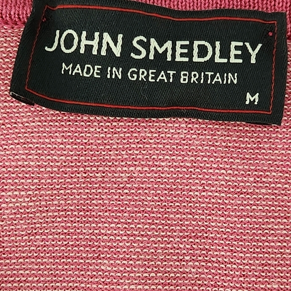 JOHN SMEDLEY Sea Island Cotton sweater V neck striped pink medium made in UK - Picture 9 of 14